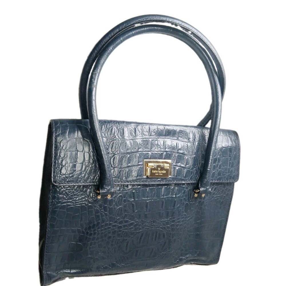 Kate Spade Orchard Valley Sinclair Croc Leather Shoulder Bag ~Blue Retail $498